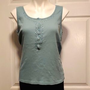 G.H. Bass & Co. Embellished Front Button Women's Sea Green Ribbed Tank - XLarge